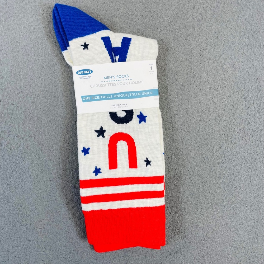 Old Navy Mens Socks USA Patriotic Stars &‎ Stripes One Size New